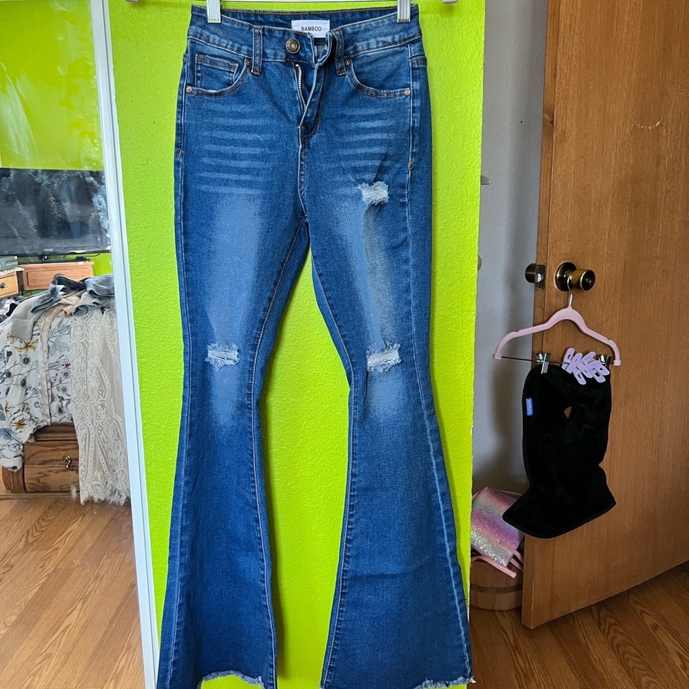 BAMBOO Blue Flare Wide Leg Jeans